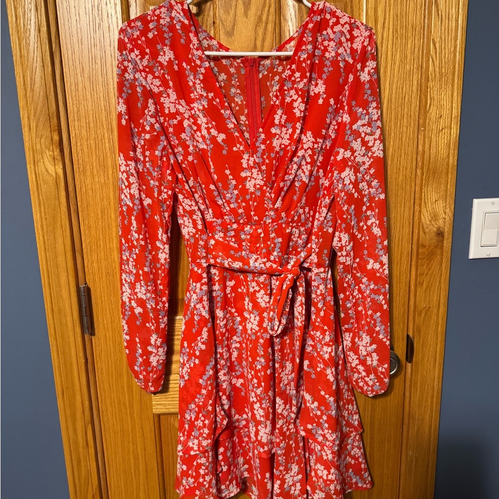 Floral Red Wrap Dress